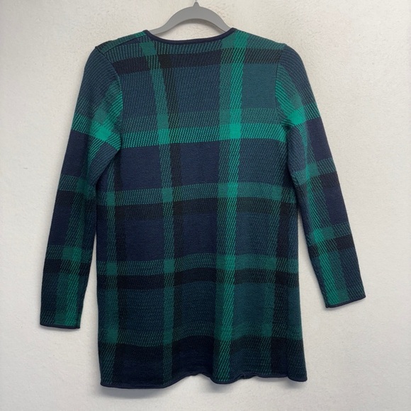 Talbots Pure Merino Wool Cardian Jacket Tartan Plaid Navy Green Sp Petite - Picture 2 of 6